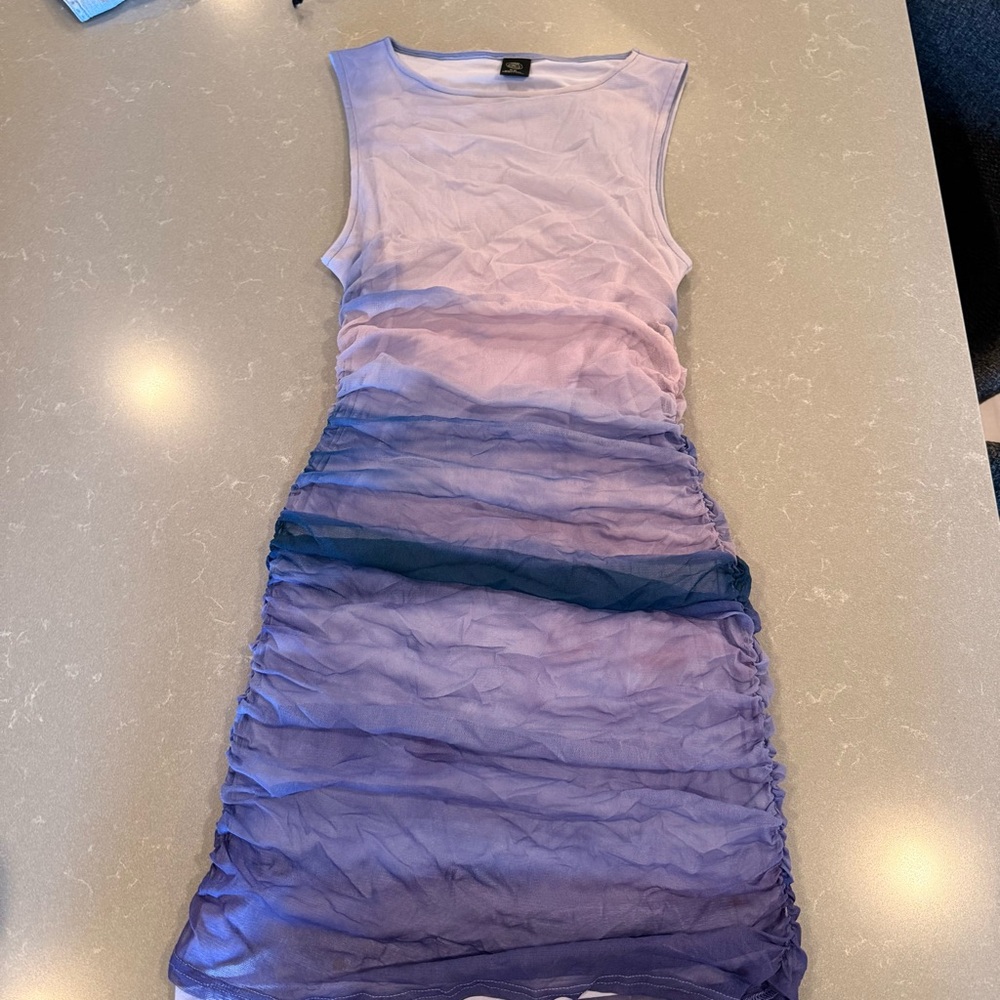 Urban Outfitters Sleeveless Ombre Lavender to Deep Purple Ruched Mini Dress